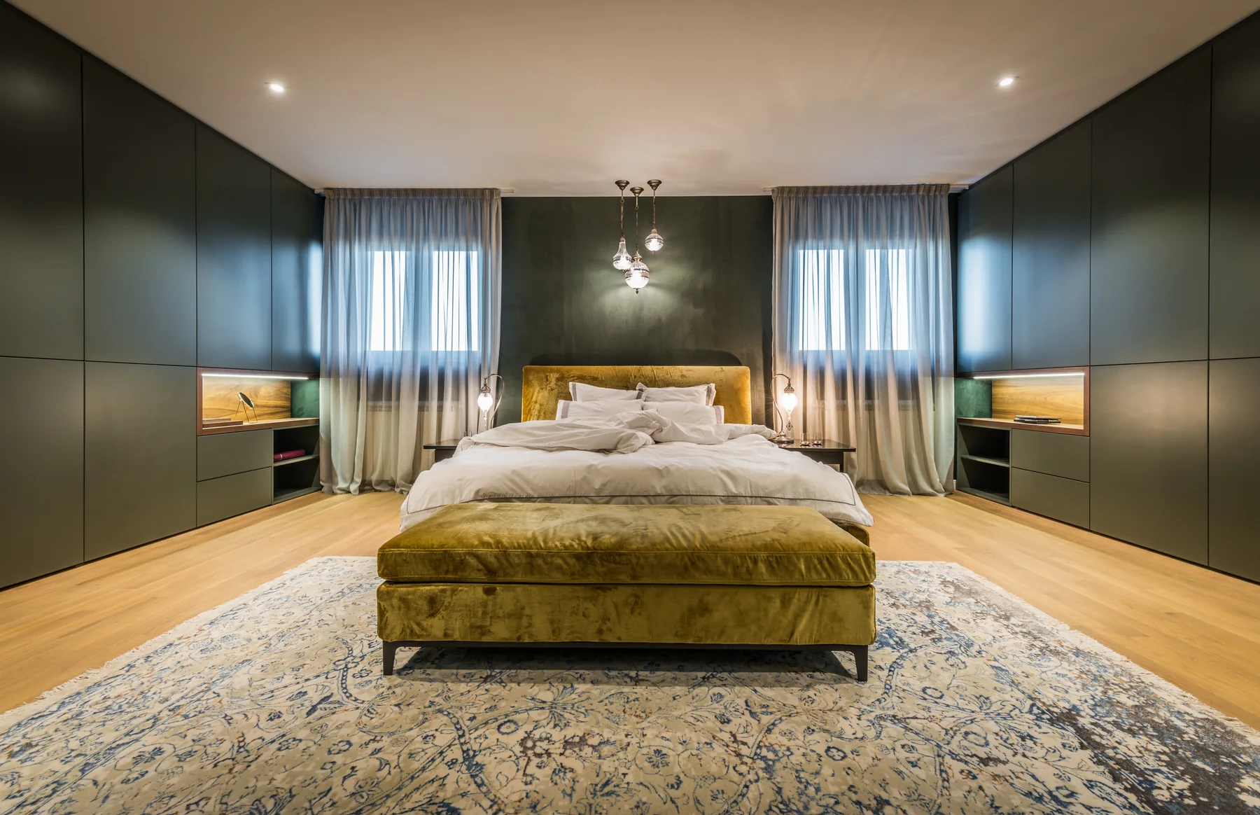 Remodeled primary bedroom with custom built-in storage