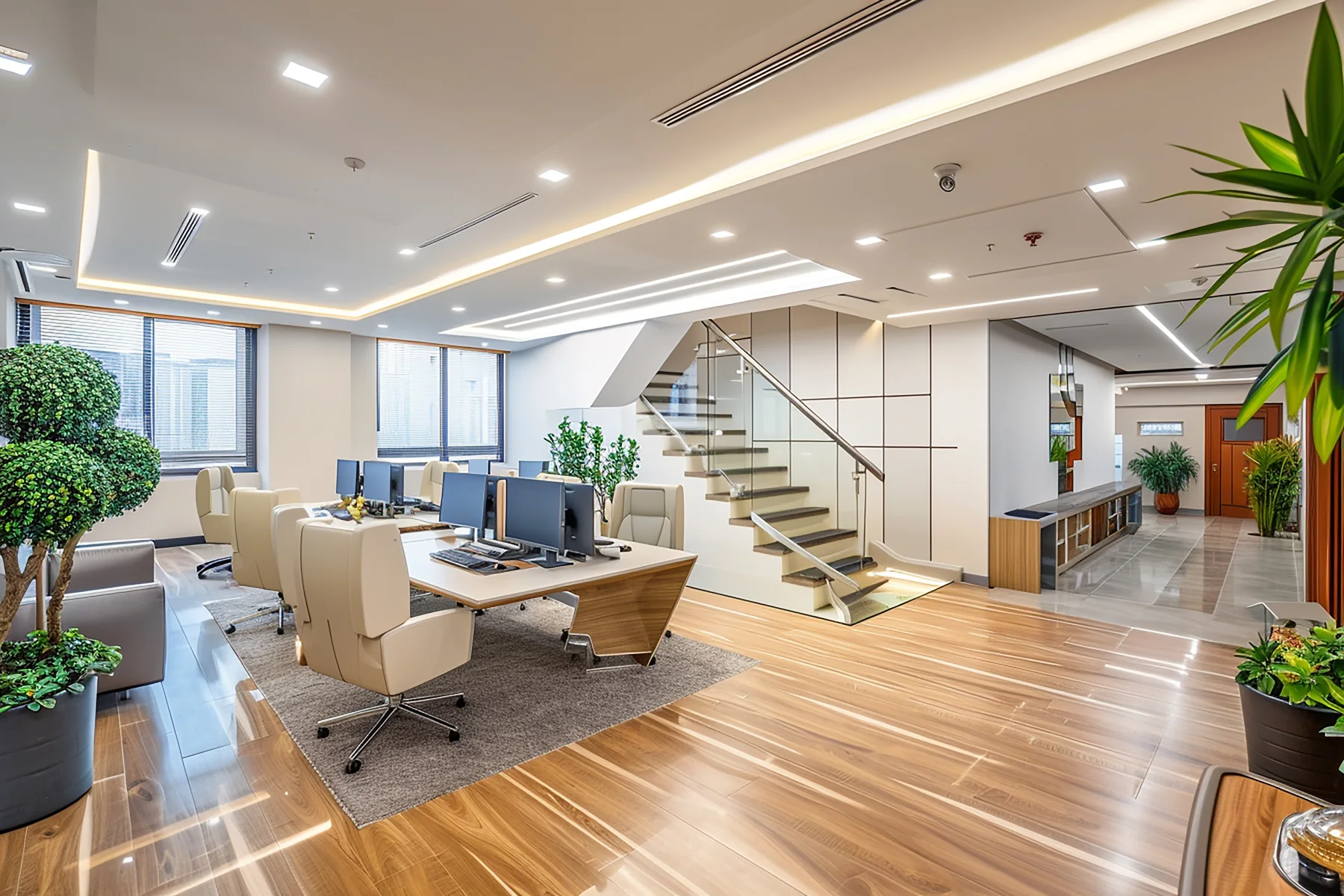 Remodeled professional office with glazed partitions and new lighting