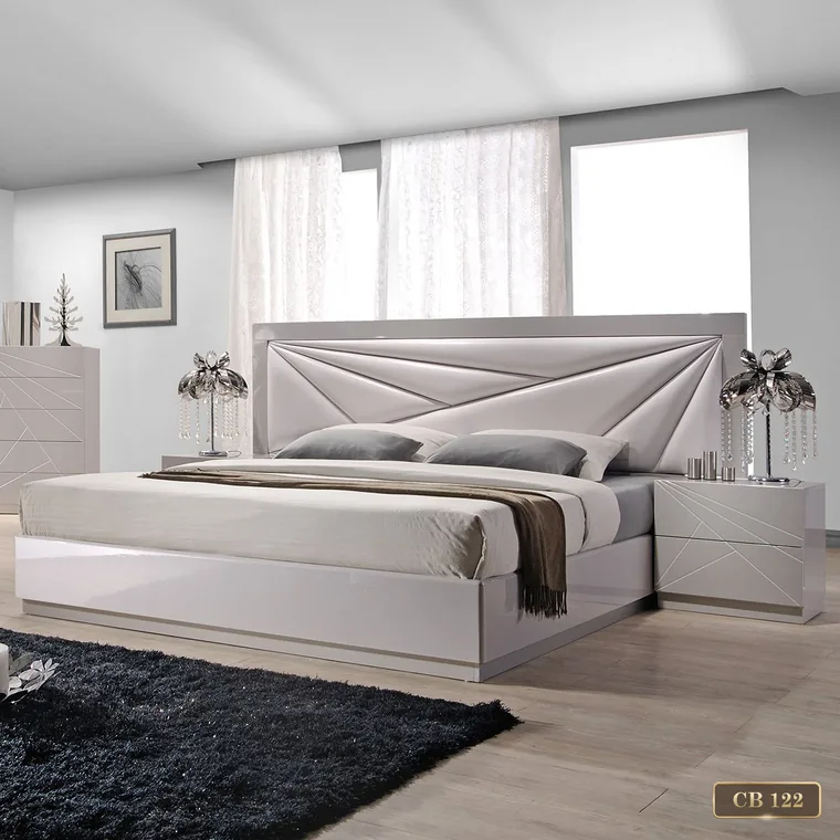 Angular upholstered headboard panel in cream, catalogue reference CB 122