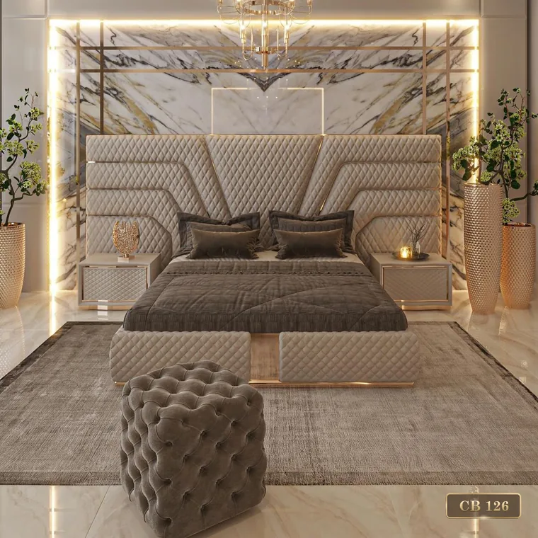 Layered panel headboard with concealed lighting above, catalogue reference CB 126