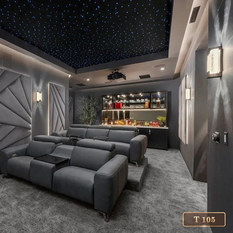 Theater room with a rear bar counter and fibre-optic star ceiling, catalogue reference T 105