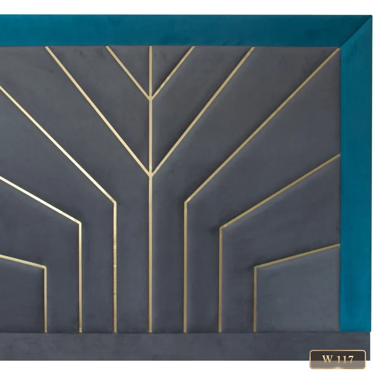 Upholstered wall panel with a brass inlay chevron, catalogue reference W 117