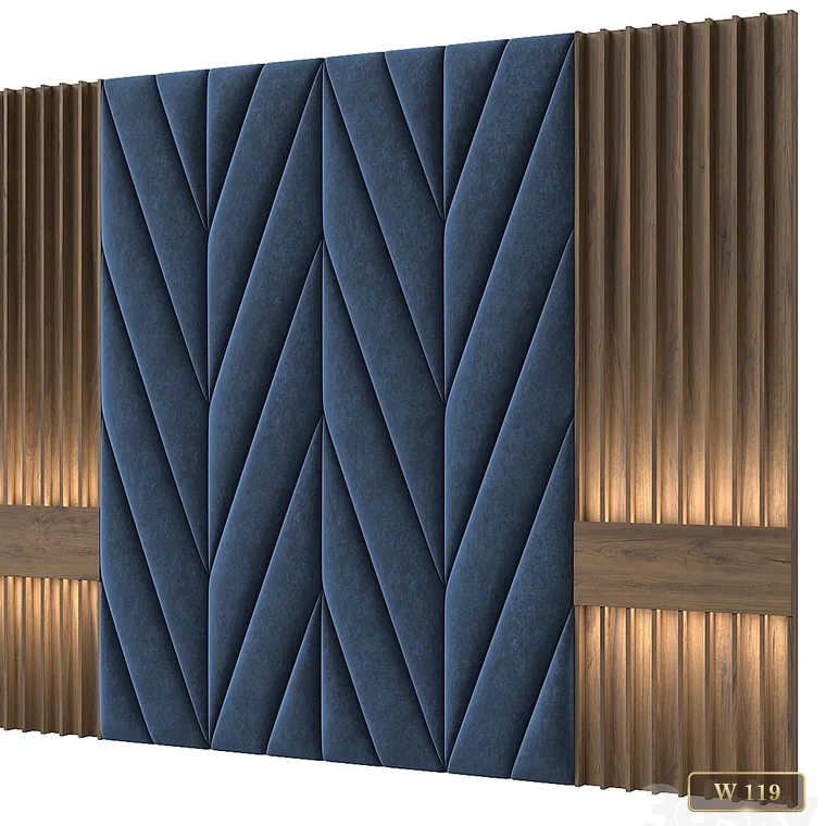 Padded chevron panel framed by vertical wood slats, catalogue reference W 119