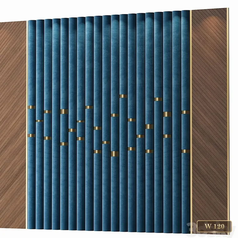 Blue fluted panel with brass studs and a wood frame, catalogue reference W 120