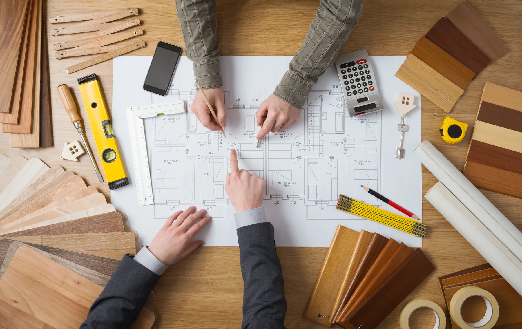Drawings, samples and finishes laid out during project planning