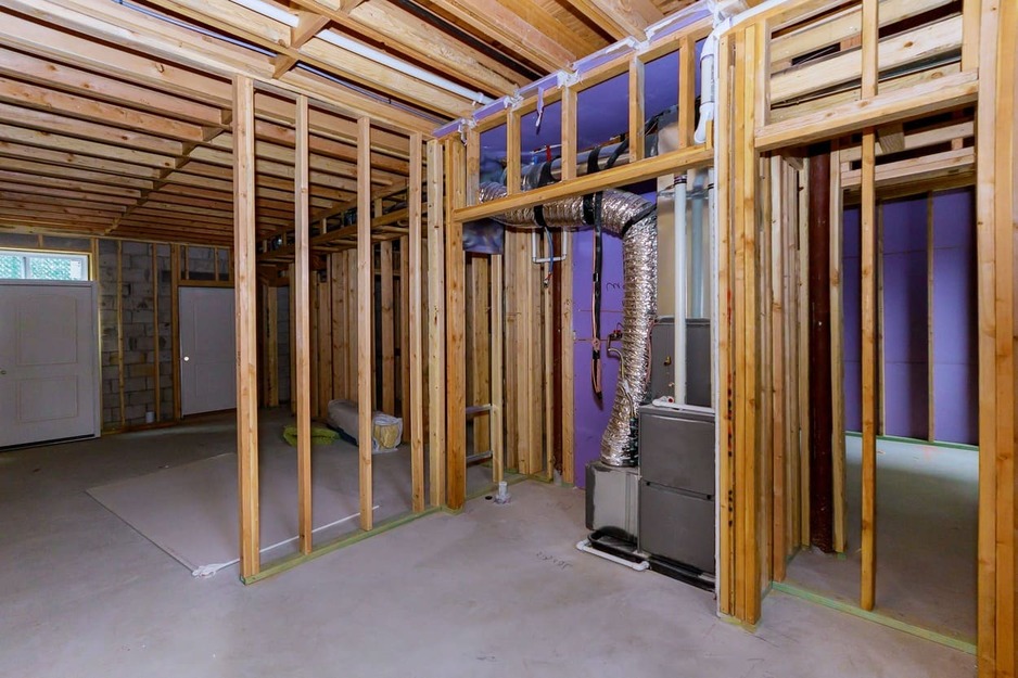 Wood framing for a new bedroom addition underway — part of a home renovation project in Arlington VA.