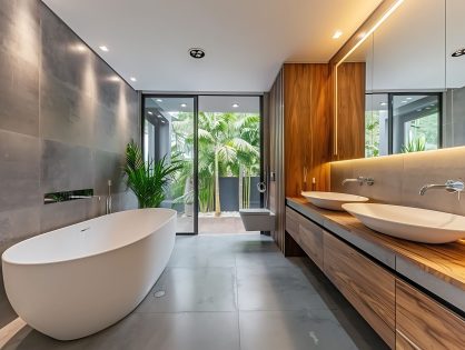 Modern bathroom remodel with walk-in shower and custom tile work completed by a DC general contractor in Arlington, VA