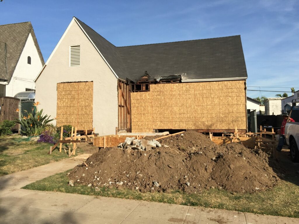 House with wooden framing and construction materials