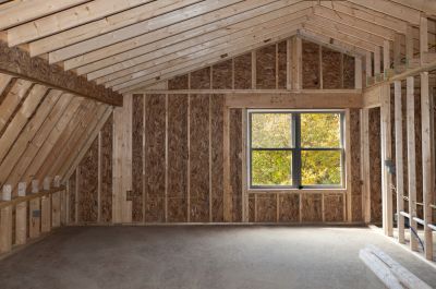 Room with wooden framing and unfinished walls