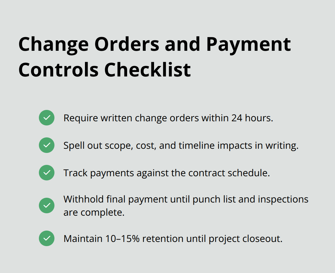 Checklist of best practices for change orders, payment tracking, and retention during a remodel. - home remodeling checklist