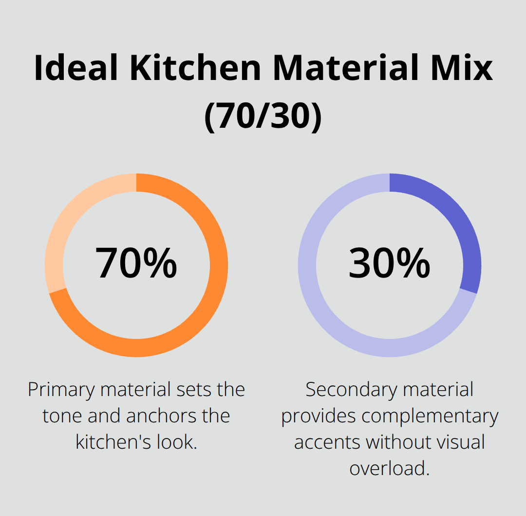 Visual showing the recommended 70/30 material balance for kitchen finishes.