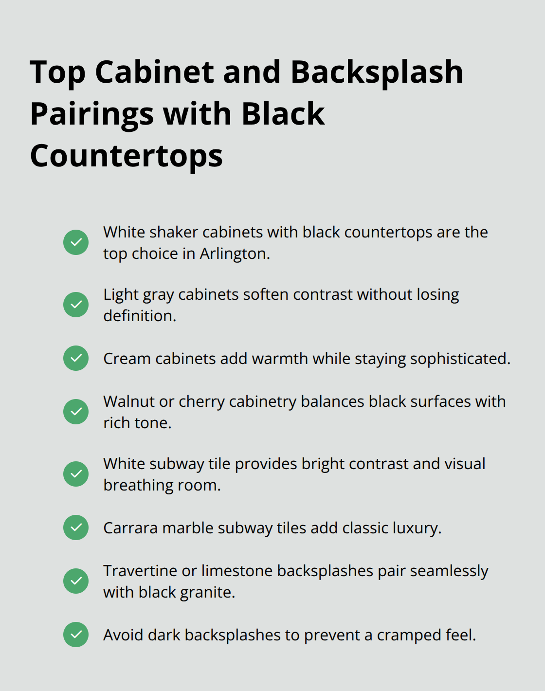 Recommended cabinet and backsplash combinations that complement black countertops - kitchen remodel ideas black countertops