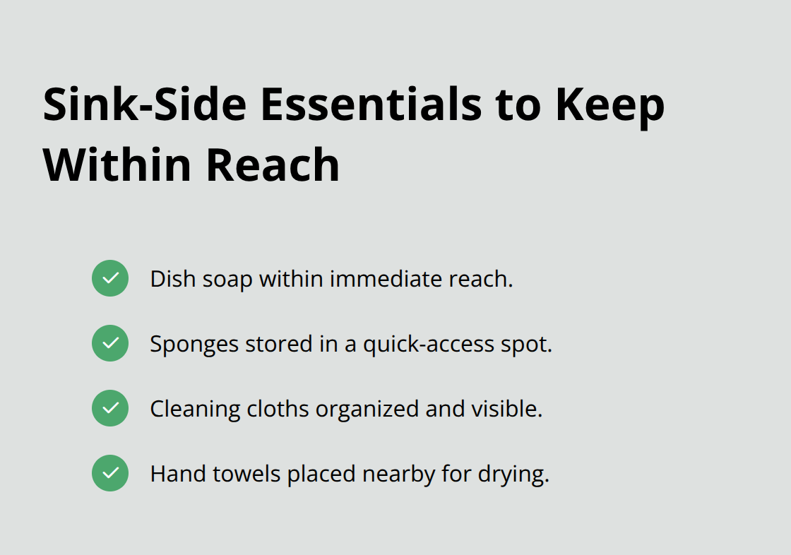 Checklist of items to store within arm’s reach of the kitchen sink. - kitchen sink remodel ideas