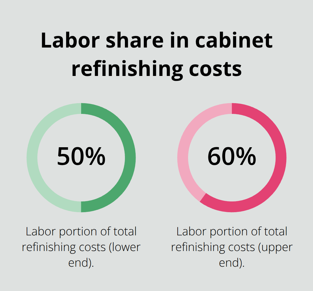 Two-part percentage chart showing labor at 50% to 60% of refinishing costs - oak kitchen cabinet remodel ideas