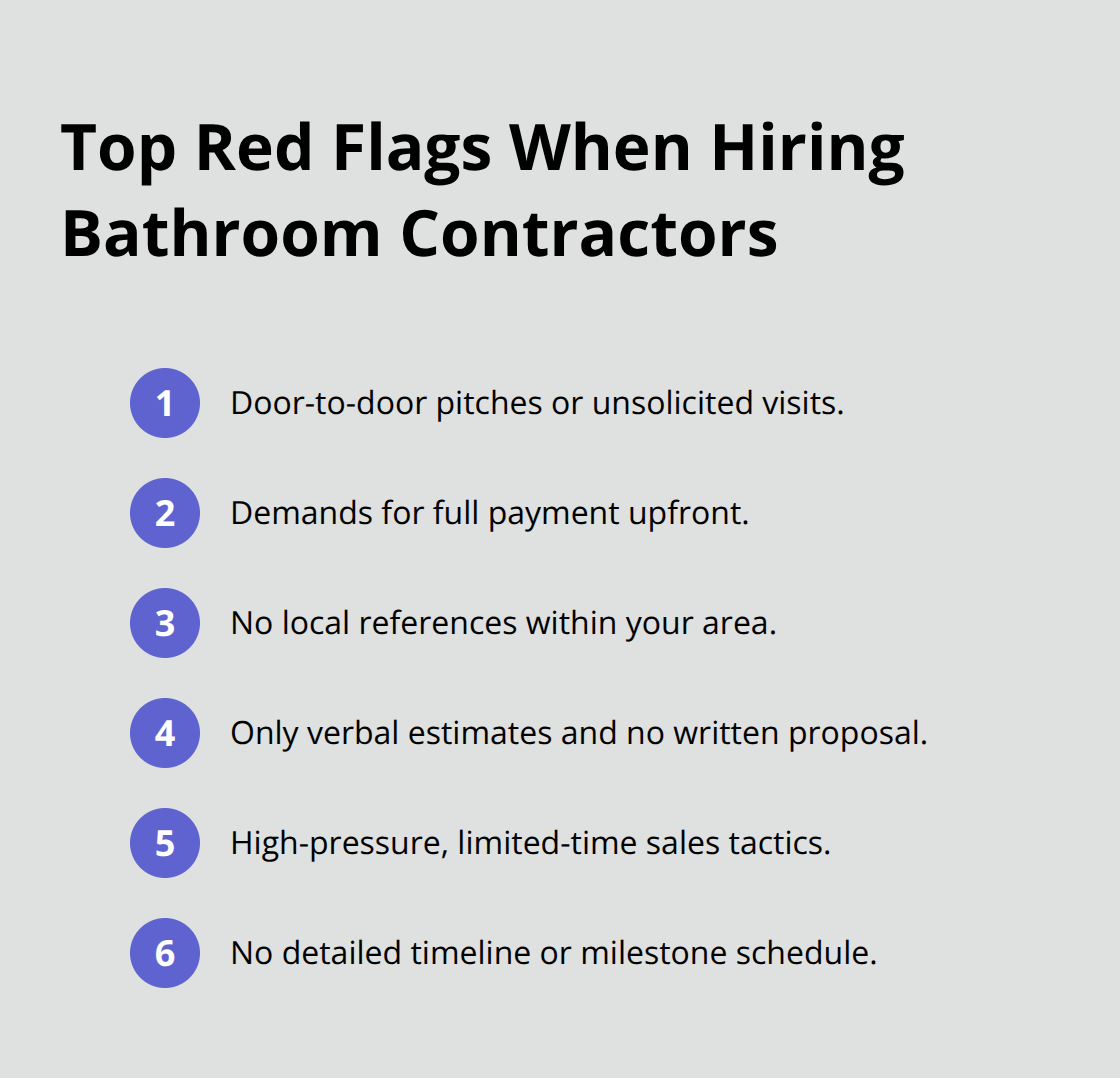 Compact list of warning signs to avoid when hiring a bathroom contractor.