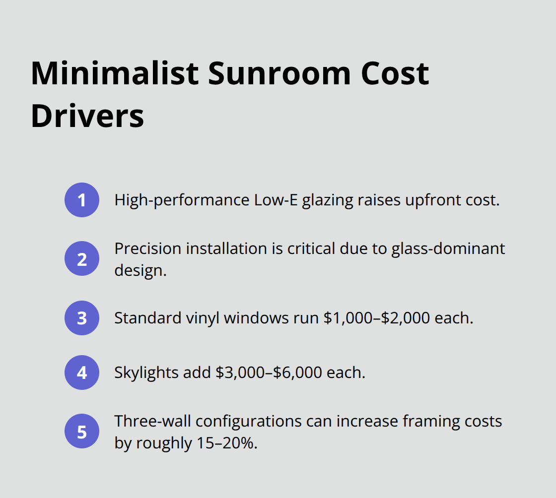 Key cost drivers for modern minimalist sunrooms in Northern Virginia, including glazing, installation precision, and component pricing.