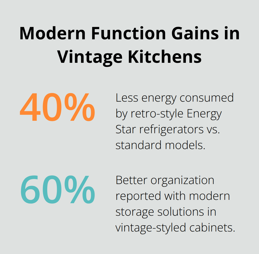 Chart showing energy savings from retro-style Energy Star refrigerators and organization gains from modern storage. - vintage kitchen remodel ideas